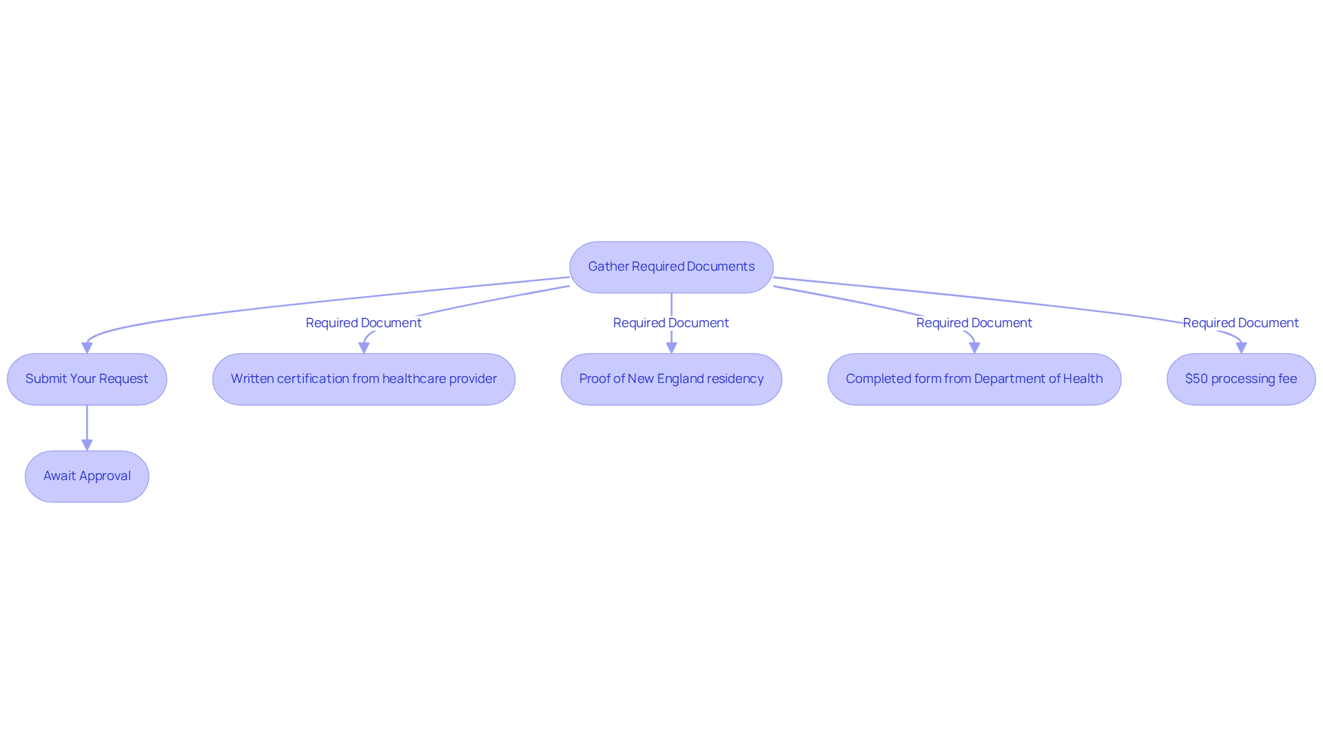 Each box represents a step in the process — follow the arrows to navigate through gathering documents, submitting your request, and waiting for approval. Each box represents a step in the process — follow the arrows to navigate through gathering documents, submitting your request, and waiting for approval.