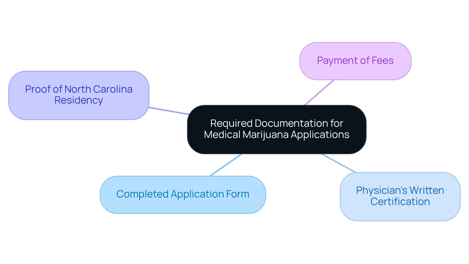 Each branch represents a required document for the application process, visually organized to enhance clarity and understanding.
