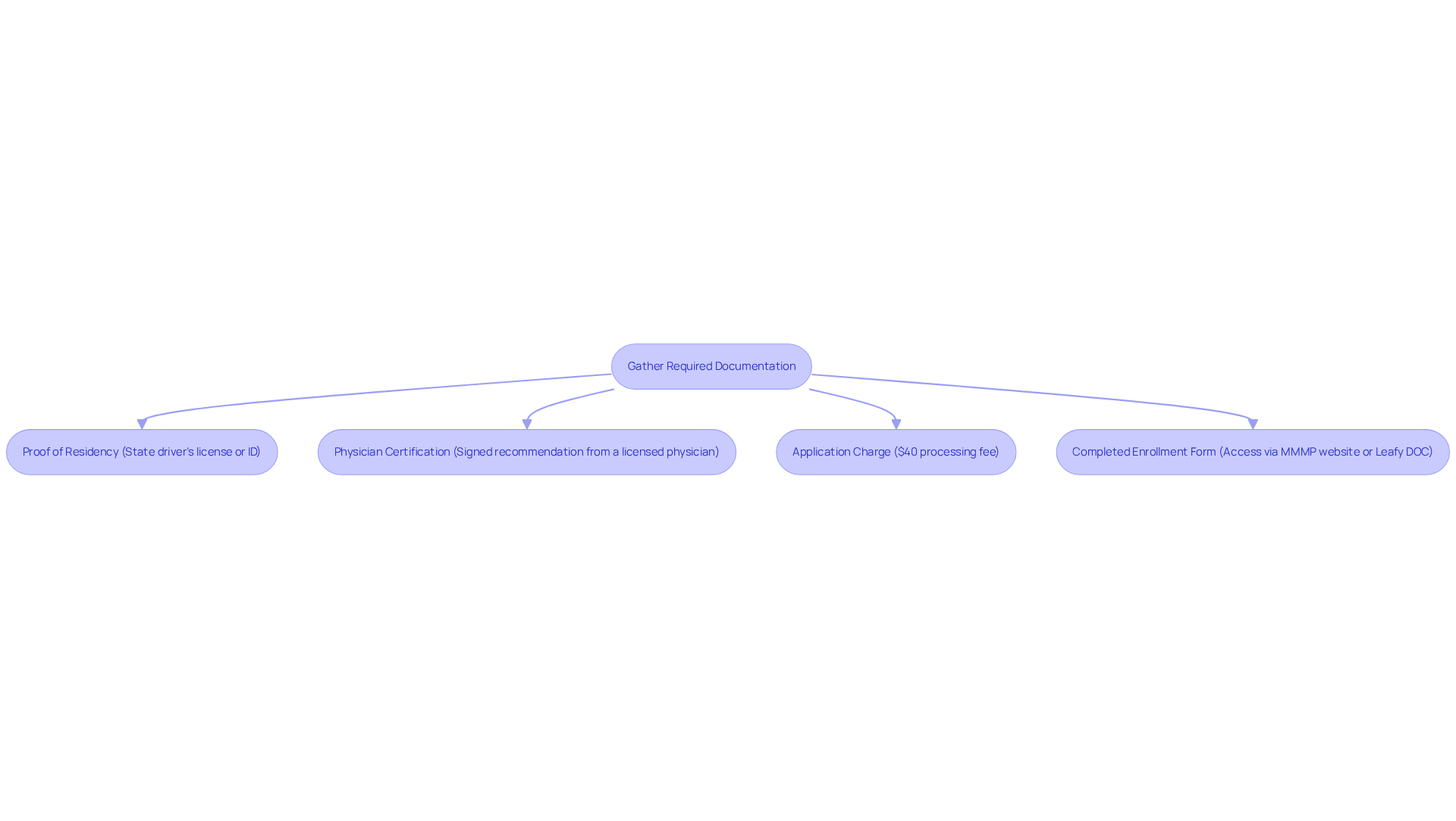 Follow the arrows from the starting point to understand the sequence of documents you need to collect. Each box contains essential information about what is required for that document.