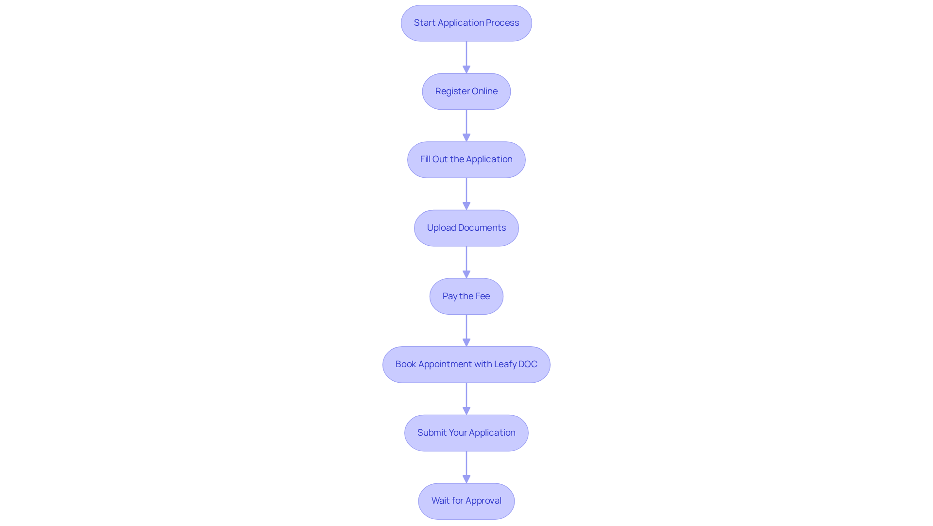 Each box represents a step in the application process. Follow the arrows to see what you need to do next, making it easy to understand how to navigate through the entire application.